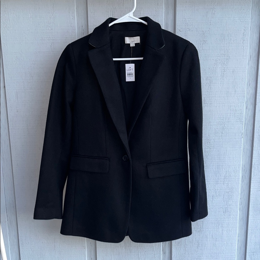 LOFT Notch Collar One-Button Blazer Coat Black Size 0 $129 MSRP NWT